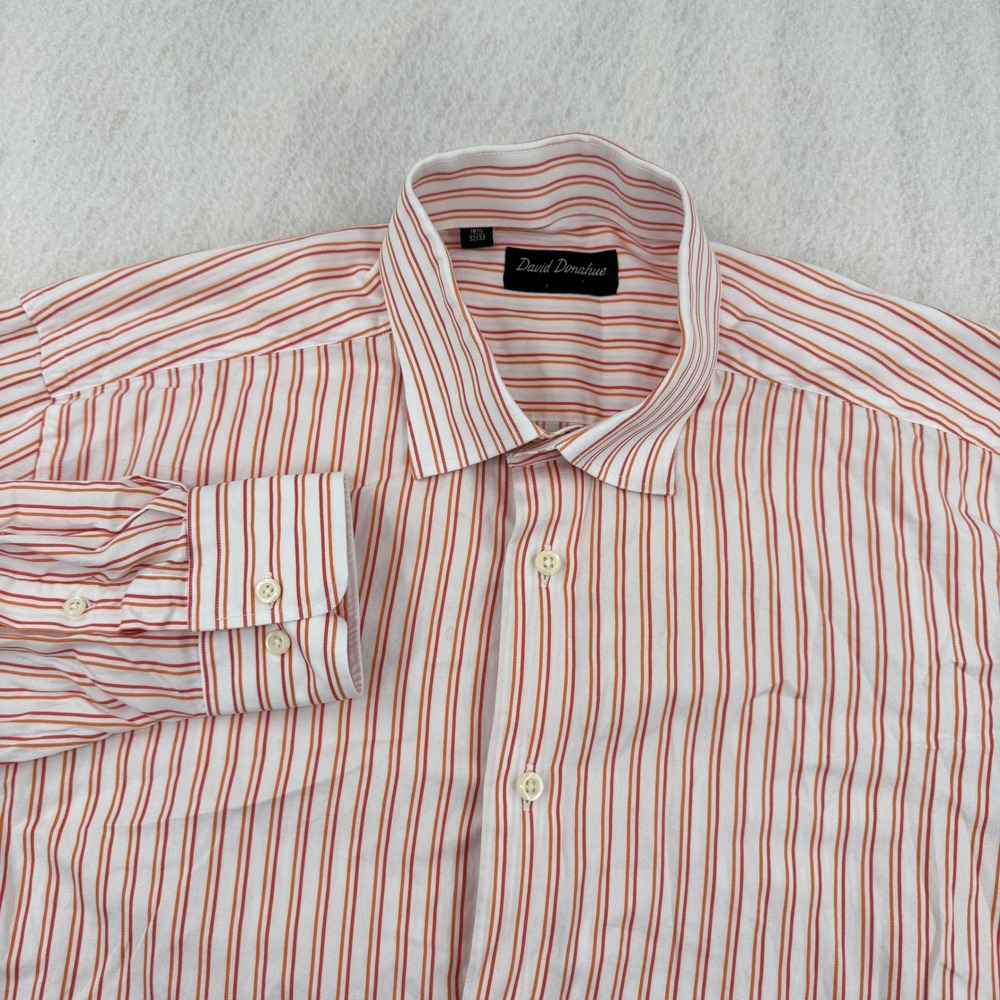 David Donahue Mens Long Sleeve Dress Shirt 16.5-32/33 Orange Striped Casual